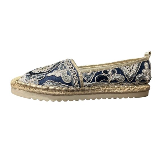 Patrizia Spring Step Blue Beige Embroidered Espadrille Flats Women Size 40/US 9 - Picture 7 of 10